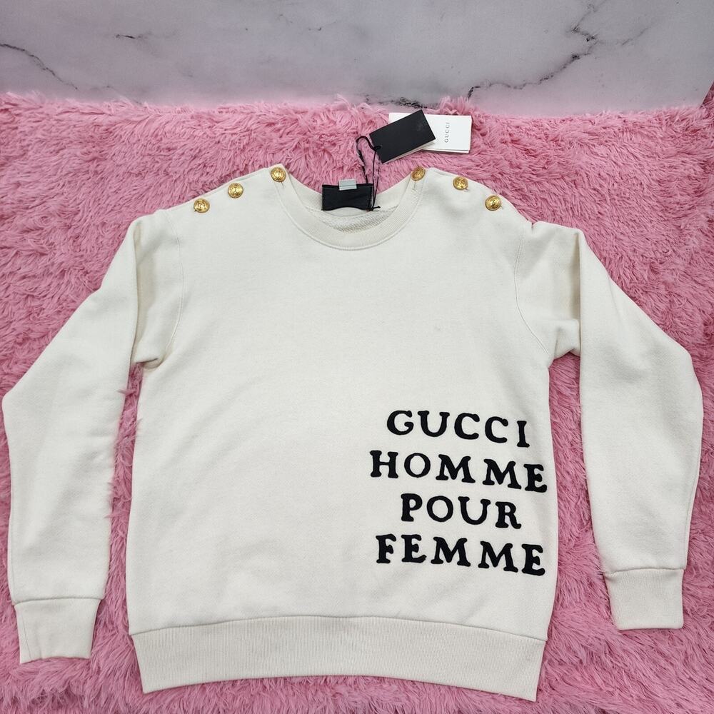Gucci 'Homme Pour Femme' Embroidered Sweatshirt Cream sz XXS